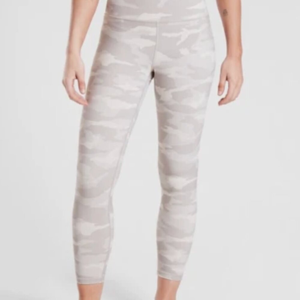 Athleta Neutral Camo High-Rise Leggings in Light Gray & Cream